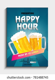 Poster on happy hour with two mug inside wine.