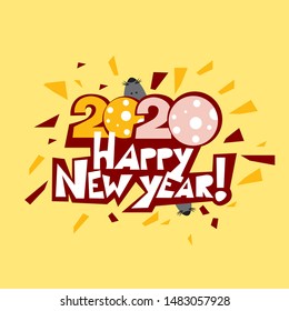 Poster on the new year theme. Illustration in vector. Logo for postcards or flyer concept illustration. Funny and cute mouse. Happy Chinese New year 2020. Year of rat.