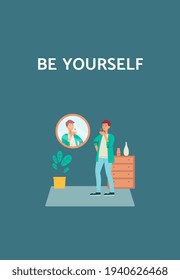 Poster on self-acceptance with motivational slogan, flat vector illustration.