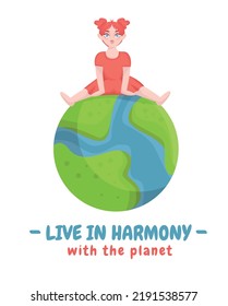 Poster on the theme of ecology with the image of the earth. Life in harmony with nature.