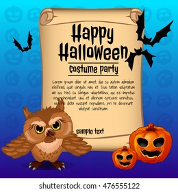 A poster on the theme of the Halloween holiday. Vintage scroll with space for your text. Vector illustration. 