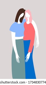 
A poster on the topic of mental health and support for loved ones. The image shows two hugging girls in muted tones.