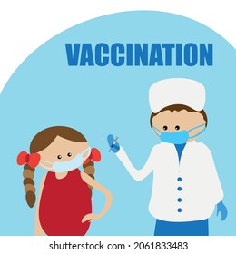 A poster on the topic of vaccination of children against coronavirus. Vaccination of the population will defeat the coronavirus. Fighting the pandemic.