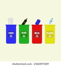 Poster on the topic of waste recycling. Fight for the environment. Garbage sorting. Saving the environment. Modern world. Hot topic. Garbage container illustration.
