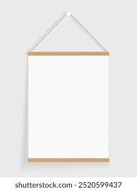 Poster on the white wall. Vector mockup with space for your design.