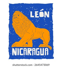 Cartaz de uma das estátuas da catedral de Leon na Nicarágua.