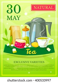 Poster opening tea shop, cafe vector illustration