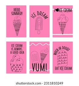 Poster outline ice cream hand drawn summer card collection