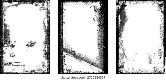 Poster overlays set . Noise destroyed logo . Trendy cyber punk poster . Glitched frame .Grunge textured . Distressed effect .Vector shapes with a halftone dots screen print texture.