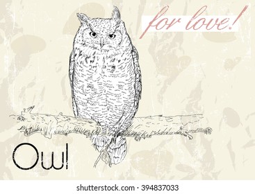 Poster with owl. Vintage style. Vector illustration EPS8