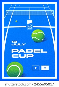 poster for padel competition, ball on blue court vector graphics, banner