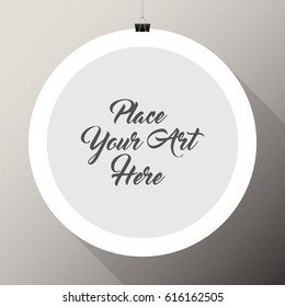 Poster Painting Art White Frame Hanging on the Wall with Binder Clips and Ropes Mock Up Template Layout Vector Art Design
