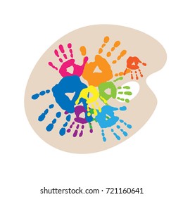 Poster with a palm prints against the background of the palette