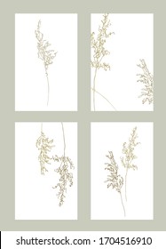 Poster pampas grass decor for interior design.  One line drawing. 
Dried flowers vector. 
One line botanical graphics. 
Trendy decor. 