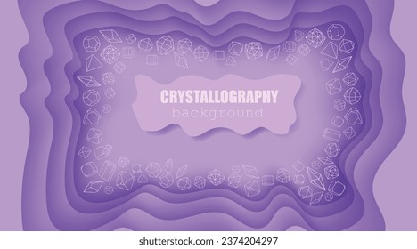 Poster paper сut style with doodle crystals set on a purple pastel layered background. Vector poster for cards, books, advertising, design, labels, clipart. Space for your text