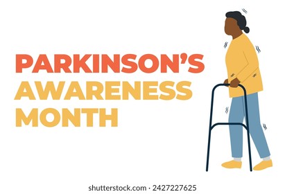 Afiche del Mes de Concientización sobre el Parkinson con una mujer mayor