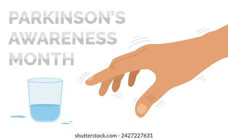 Poster for Parkinson's Awareness Month with trembling hand and g