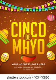 Poster or party flyer of Cinco De Mayo celebration background.