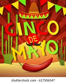 Poster or party flyer of Cinco De Mayo celebration background.Vector illustration.
