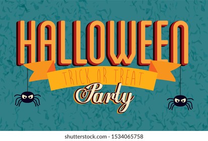 poster of party halloween with spiders hanging vector illustration design