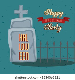 poster of party halloween with tombstone vector illustration design