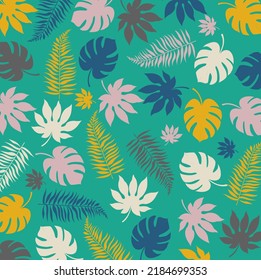 Poster With Pastel Tropical Leaves Pattern With Gradient Mash, Vector Illustration