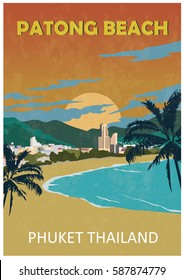 Poster of Patong beach. Phuket. Thailand. Retro style.