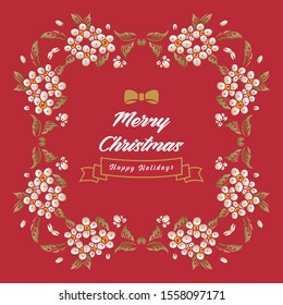Poster pattern of merry christmas happy holiday, with elegant leaf flower frame decor. Vector