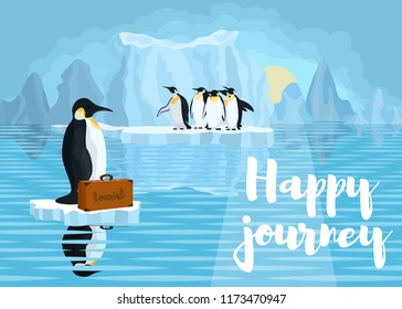 poster with penguins. the fight against global warming of the planet. stock vector illustration