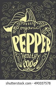 Poster pepper with leaf lettering on a dark background