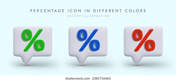 Poster with percentage icons in different colors and place for text. Concept of big discounts, sales and bargains. Vector illustration in blue and red and green colors