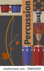 Poster with percussion. Flat icon. Vector template