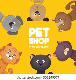 poster pet shop cute cats yellow background