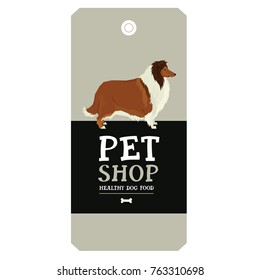 Poster Pet Shop Design label Collie dog Geometric style