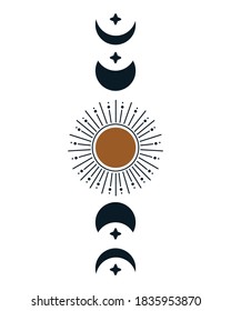 poster with phase moon and sun - vector illustration, eps