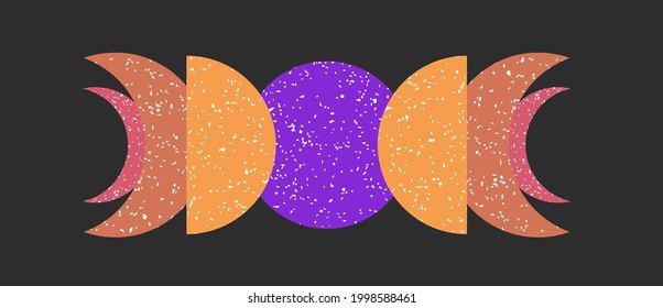 Poster with phases of moon. Art with crescent and full moon. Vector esoteric illustration on  black background