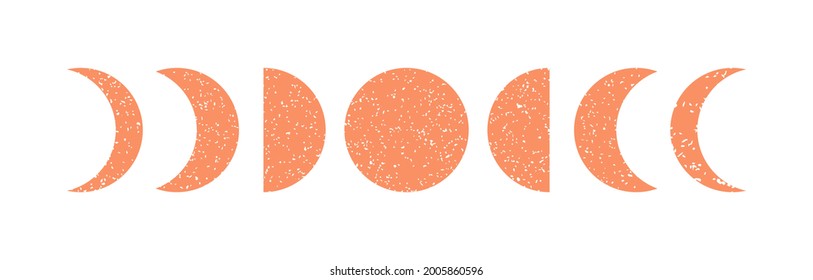 Poster with phases of moon. Art with crescent and full moon. Vector esoteric illustration on  white background