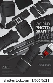 Ilustración vectorial de la plantilla de diseño del día de la fotografía de afiches