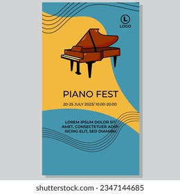 Poster of piano festival. Social Media Stories Flat Cartoon Hand Drawn Templates Background Illustration. Vector illustration EPS10