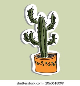 A poster with a picture of a cactus in a pot. Cactus isolated. Sticker. Cartoon style. EPS 10