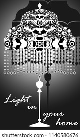A poster with a picture of an openwork antique table lamp in black and white in different versions. You can also use it as a logo