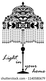 A poster with a picture of an openwork antique table lamp in black and white in different versions. You can also use it as a logo