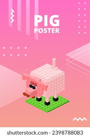 Poster with pig for print and design. Vector illustration.