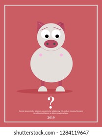 Poster with pig- symbol of the year 2019. For the design of brochures, posters, flyers, web. 