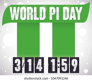 Poster with pillars like pi symbol with date hour to celebrate World Pi Day: March 14 at 1:59.