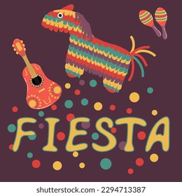 Poster with pinata, maracas, guitar