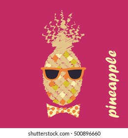 Poster Pineapple with glasses. Vector illustration.
