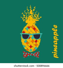 Poster Pineapple with glasses. Vector illustration.