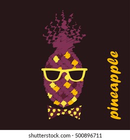 Poster Pineapple with glasses. Vector illustration.