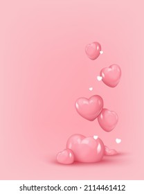 Poster with pink glossy candy half hearts. Look like 3d. Symbol of love. Happy Valentine's Day. Vector illustration for card, party, design, flyer, poster, decor, banner, web, advertising.